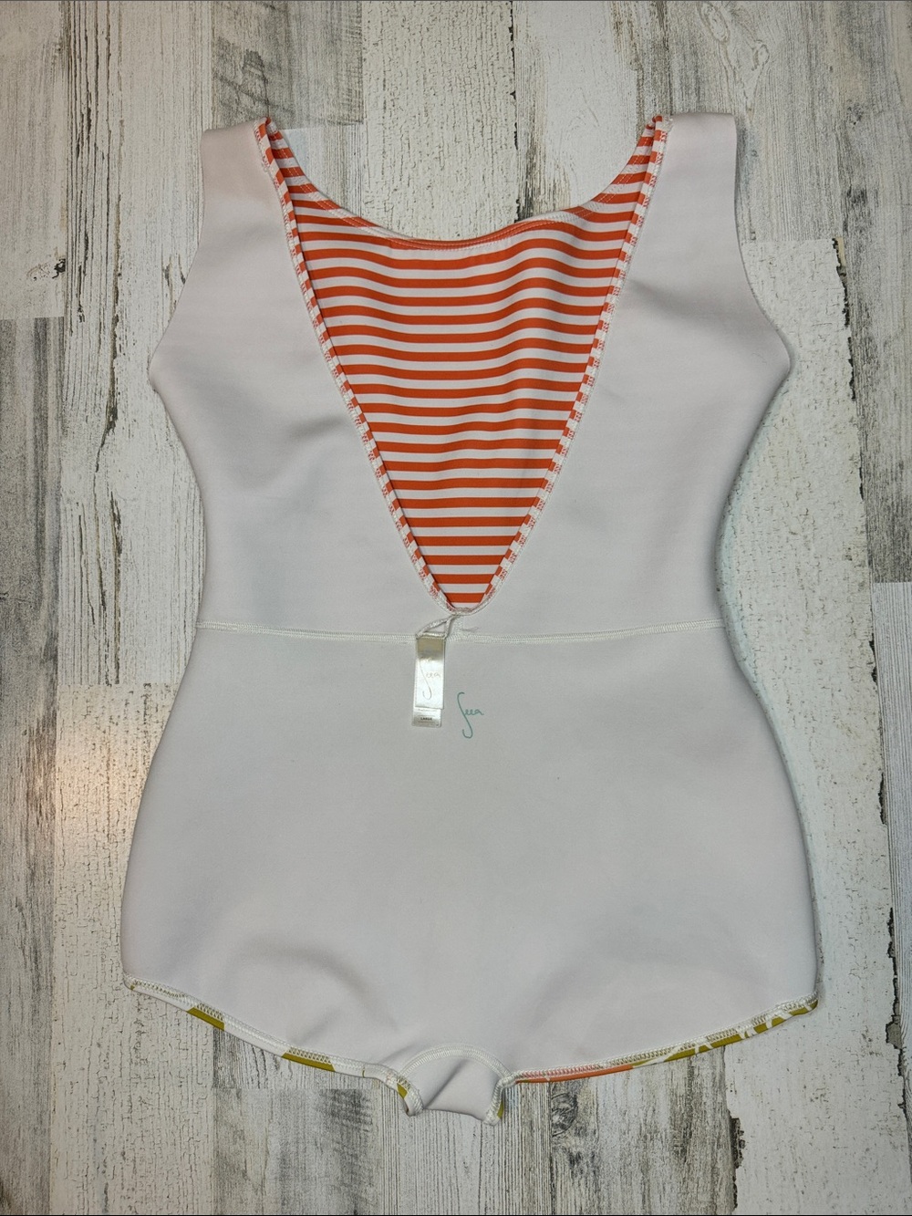 Seea Lido One Piece Jani Print Orange White Stripe Floral Bottom Swimsuit L - Picture 10 of 15